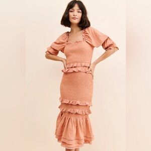 Rachel Parcell Bubble Midi Ruffled Peach Dress size S